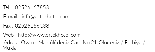 Ertek Hotel telefon numaralar, faks, e-mail, posta adresi ve iletiim bilgileri